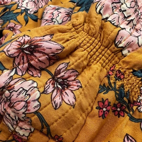 Boho! [band of gypsies] Yellow Pink Teal Floral Strapless Wide Leg Jumpsuit | XS - Picture 7 of 10